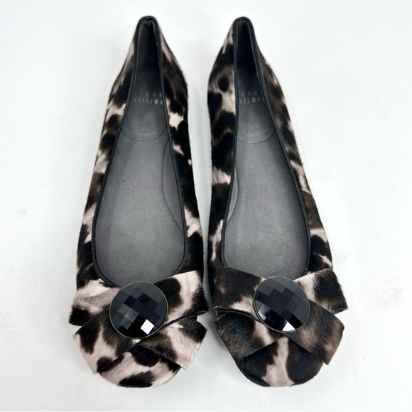 Stuart Weitzman Leather Leopard Animal Print Ballet Flat Bow - Picture 3 of 14